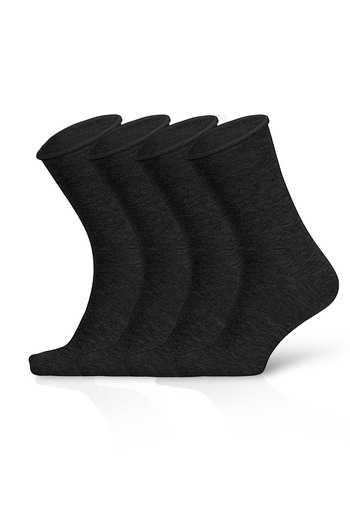 KaeLaurean Women's 4-Piece Cotton Elastic Black Seamless Stretchy Non-Marking Long Non-Tightening Socks