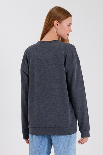 Superlife Süperlife Kadın Bisiklet Yaka Regular Fit El Yazılı Brooklyn İnce Sweatshirt SPR23SWK331