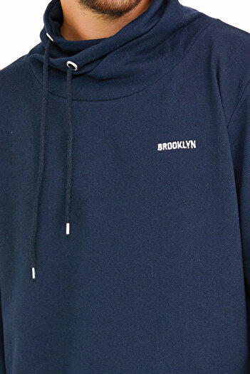Superlife Süperlife Erkek Şal Yaka Regular Fit Brooklyn Baskılı İnce Sweatshirt SPR22SW143