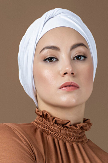 Vera Ready Turban Bonnet Twisted Banded Combed Cotton Bonnet White Twist Women's Hijab Bonnet with Twist Band External Bonnet