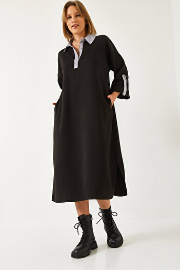 Bianco Lucci Women's Sleeve Fold Detail Long Dress 8161 60351250