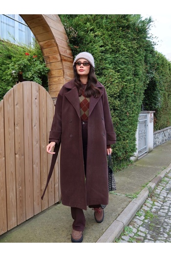 ESRAHELVACI Bitter Brown Wool Blended Premium Blend Coat