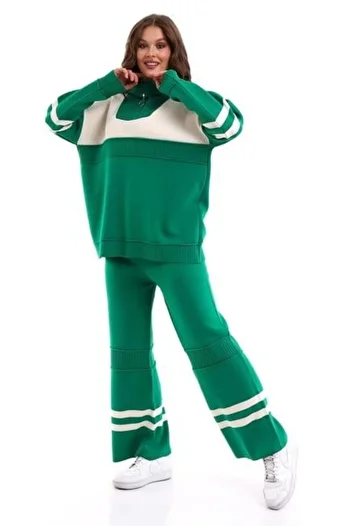 Irmak Kerekli Women's Green Oversize Knitwear Bottom Top Tracksuit Set 1230