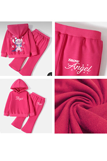 FEEL STYLE Kız Çocuk Eşofman Takımı Baskılı - 3 I?plik Kışlık Kalın Yumuşak