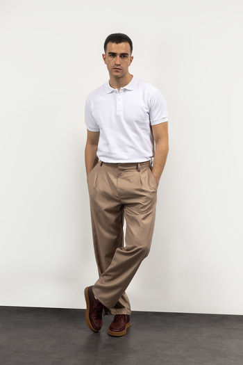 GIESTO Beige Colored Basic Pleated Pants