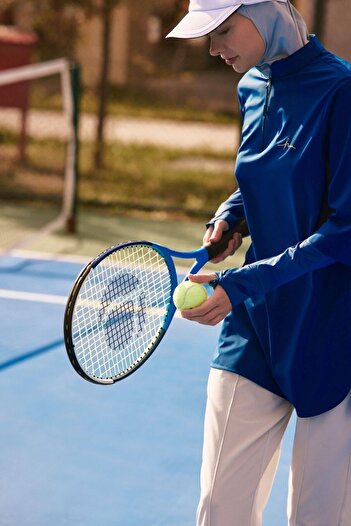 Haşema Μπλουζάκι προπόνησης Active μακρυμάνικο γιακά με φερμουάρ Μπλε Hijab ACT-9