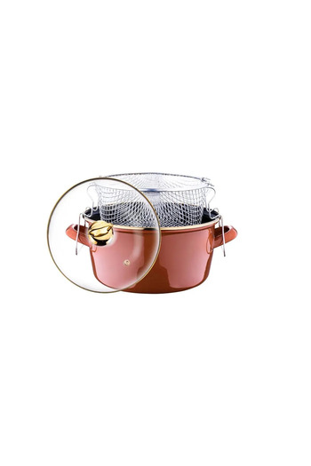 Taşev Caramel Colored Enamel Frying Fryer Pot with Handle - 22 cm