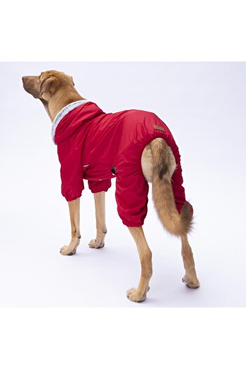 Pettrend Red Fur Medium Large Jumpsuit - Rain Coat Dog Outfit (18-40 kg)
