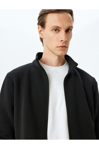 Koton Long Sleeve Cotton Blended Pocket Detailed Stand Collar Zippered Cardigan