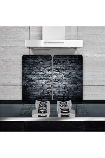 Saban 2-Piece 40X52 cm Glass Stove Protector Dark Stone for 5-Piece Stoves