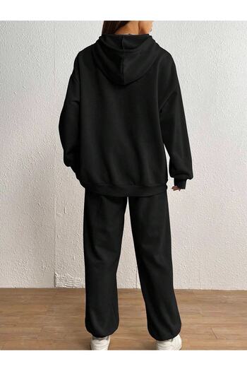 Mythologie Brooklyn 89 Combination Bottom Top Tracksuit Set - Black Printed Oversize Rubber Leg Hooded