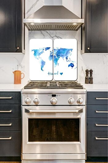 Saban 2-Piece 30X52 cm Glass Stove Protector Blue Travel for 4-Piece Stoves