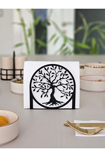 VELUX HOME Tree of Life Themed Large Size Metal Napkin Holder Decorative 10,6*10,6 cm