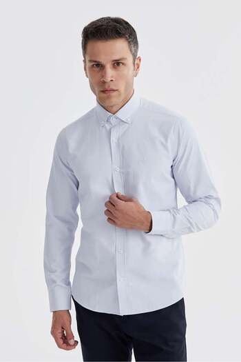 Jakamen Blue Slim Fit Patterned Cotton Button Collar Shirt