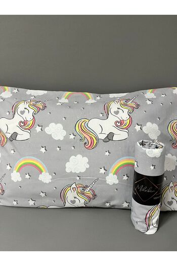 mihriban Single Unicorn Pattern Fitted Sheet Set Gray 100X200 cm