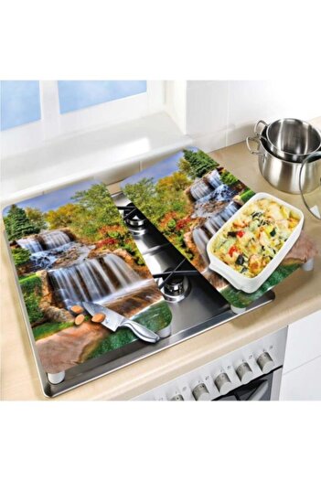 Saban 2'li 30x52 Cm Cam Ocak Koruyucu 4'lü Ocaklar Için Şelale
