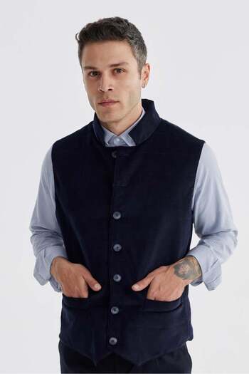 Jakamen Синій судовий комір, двосторонній жилет Slim Fit