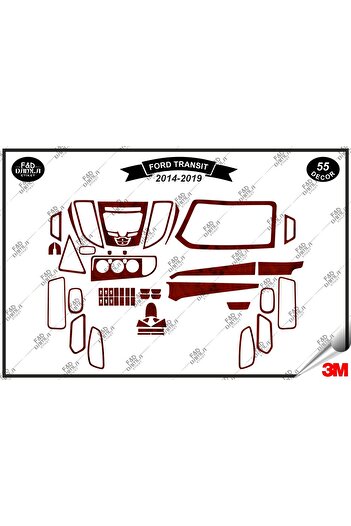 FD Damla Etiket Ford Transit 2014-2019 Garnitură Consolă Torpedo - Set de 55 bucăți din furnir de mahon