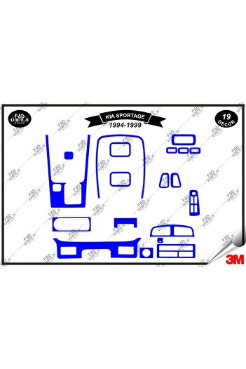 FD Damla Etiket pentru Kia Sportage 1994-1999 Garnitură Consolă Torpedo Set Furnir Mahon Piept 19 Bucăți Albastru