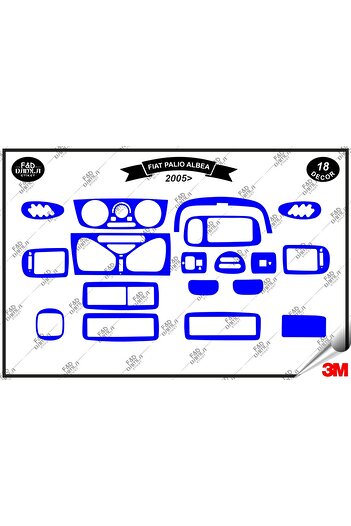 FD Damla Etiket Fiat Palio Albea Torpedo - Set de 18 piese de ornamente pentru consola albastră și set de furnir din mahon