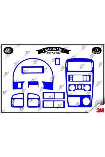 FD Damla Etiket pentru Mazda 626 1997-2004 Decorație albastră pentru consola torpedo - Set de 11 bucăți din furnir de mahon