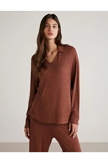 Penyemood Soft Textured Fabric Long Sleeve Collar Women's Pjamas Suit
