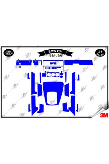 FD Damla Etiket Bmw E 34 1988-1995 Garnitură Consolă Torpedo Set Furnir Mahon 31 Bucăți Albastru