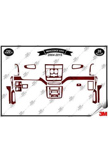 FD Damla Etiket Mercedes Vito 2004-2015 Garnitură Consolă Torpedo - Set de 26 bucăți din furnir de mahon