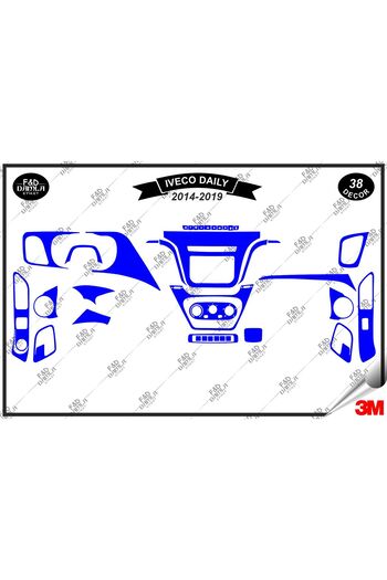 FD Damla Etiket pentru Iveco Daily 2014-2019 Garnitură Consolă Torpedo Set Furnir Mahon Piept 38 Bucăți Albastru
