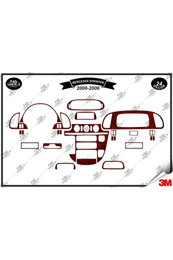 FD Damla Etiket pentru Mercedes Sprinter 2000-2006 Garnitură pentru consola torpedo - Set de 24 bucăți din furnir de mahon