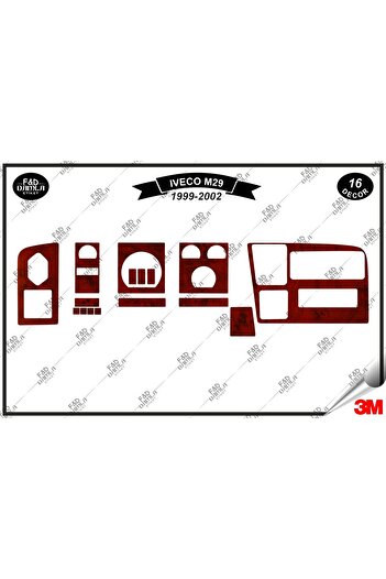 FD Damla Etiket Iveco M29 1999-2002 Consolă torpedo - Set de furnir din mahon piept 16 piese