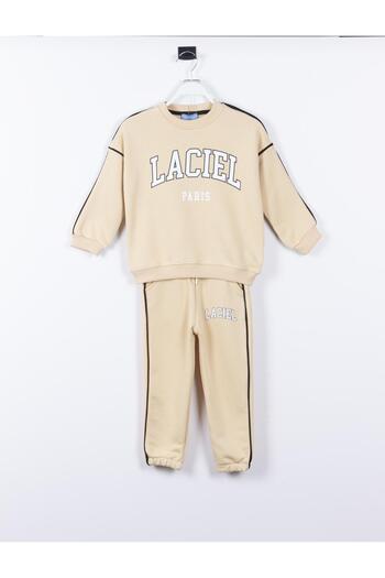 Magu Unisex Kids Slogan Patterned Cotton Sweatshirt Tracksuit Tights Top and Bottom Set