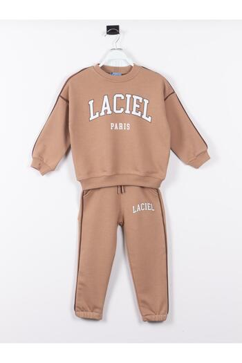 Magu Unisex Kids Slogan Patterned Cotton Sweatshirt Tracksuit Tights Top and Bottom Set