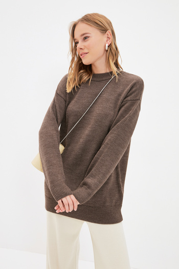 Trendyol Modest Πλεκτό πουλόβερ με ψηλό γιακά καφέ TCTAW22AK0045