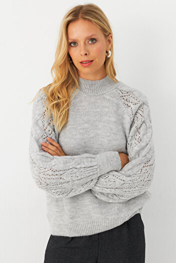 Cool & Modest Openwork Gray Knitwear Women's Sweater - Mayd17
