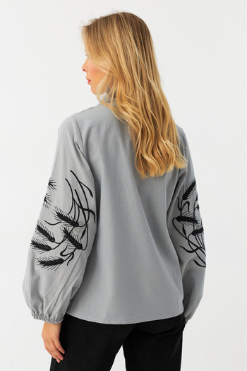 Cool & Modest Women's Gray Embroidered Balloon Sleeve Shirt Mqs5603