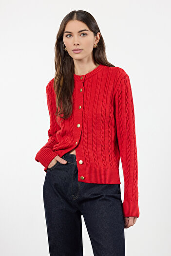 Trendyol Collection Premium Red Knitwear Cardigan - Knit Detail, Jacket Look Twoaw25Hi00229