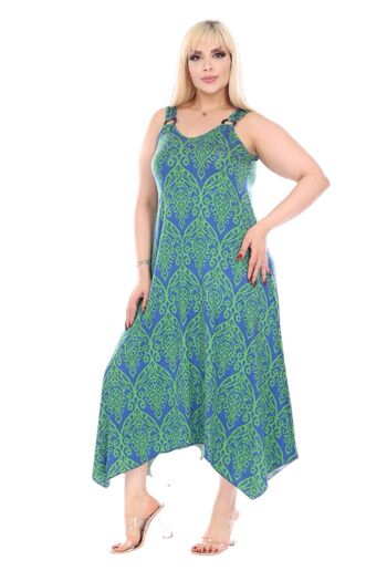 MELSAY Women's Green Lace Pattern Buckle Detailed Strap Dress