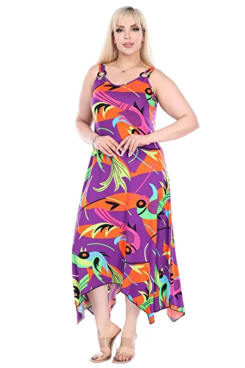 MELSAY Women's Strappy Purple Fish Pattern Buckle Detailed Dress