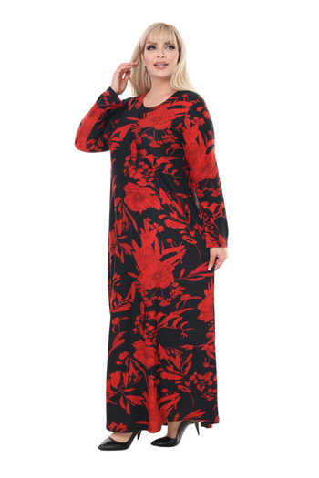 MELSAY Women's Winter Soft Fabric Red Leaf Pattern Long Sleeve Hijab Dress