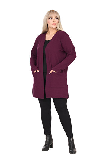 MELSAY Women's Purple Plus Size Open Front Jacket Collar Knitted Short Cardigan