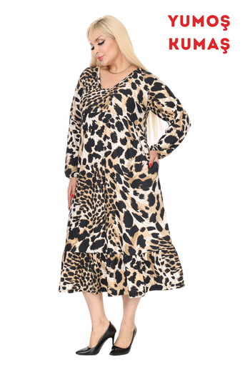 MELSAY Women's Winter V Neck Tiger Pattern Robe Dress