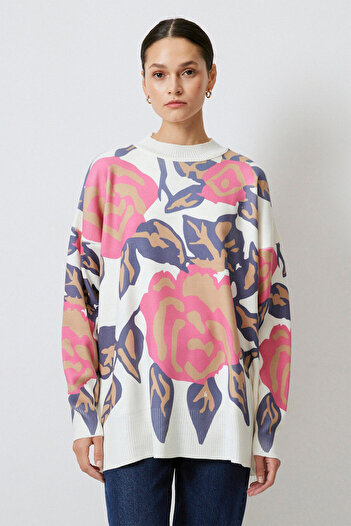 Touché Privé Flower Patterned Knit Sweater