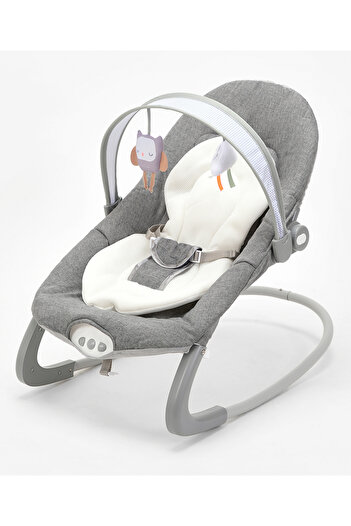 Fab N Funky Baby Bouncer, Grey 0m+, Portable with Calming Vibration, 3-Point Safety Harness, Supportive Comfort