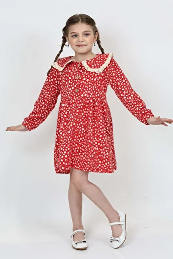 relax kids Lace Neckline and Button Dress