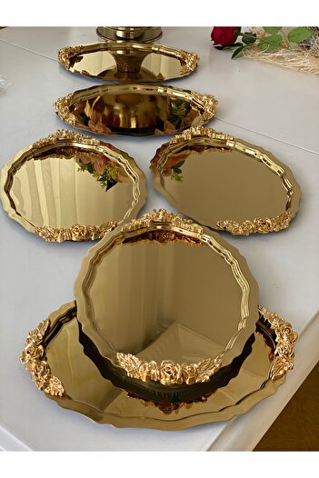 SEVA ÇELİK 20*25 cm Shiny Gold Oval Handle 6 Pieces Service and Presentation Table