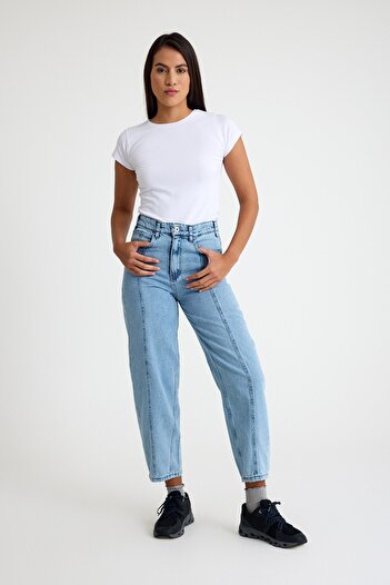 QANU Cotton Front Stitched Trousers Light Blue