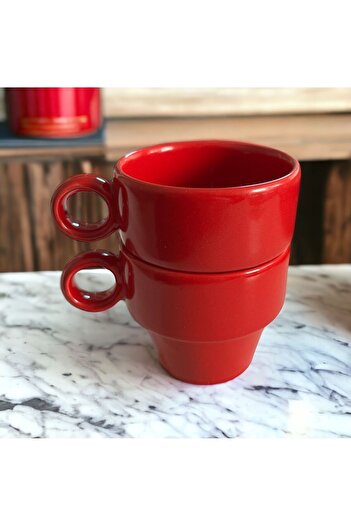 WPAWZ Espresso Seramik 2'li Kahve Fincanı Seti Kırmızı (105 cc)