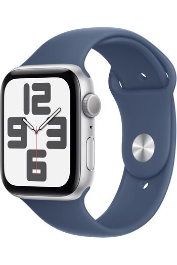 Apple Watch SE (2nd Gen) GPS 44mm Smartwatch with Silver Aluminium Case with Denim Sport Band - M/L