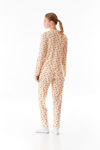 Fulla Moda Kiraz Desenli Gömlek Yaka 2 Li Pijama Takımı